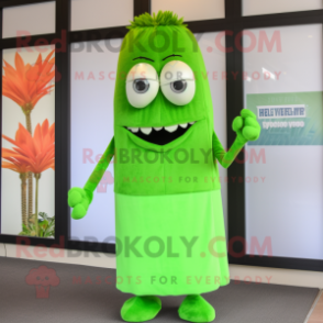 Lime Green Celery mascot costume character dressed with a Henley Tee and Scarf clips