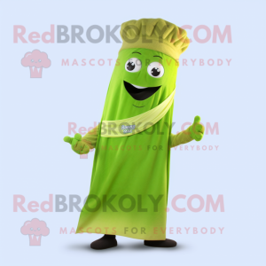 Lime Green Celery mascot costume character dressed with a Henley Tee and Scarf clips