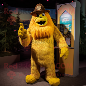 Yellow Sasquatch mascot costume character dressed with a Dress Pants and Hats