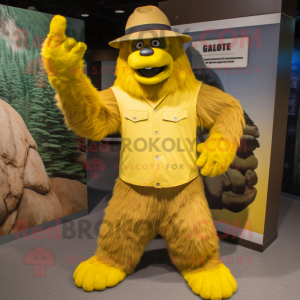 Yellow Sasquatch mascot costume character dressed with a Dress Pants and Hats