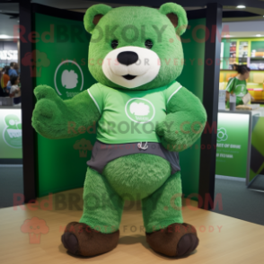 Green Bear mascot costume character dressed with a Henley Tee and Belts