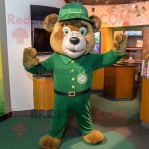 Green Bear mascot costume character dressed with a Henley Tee and Belts