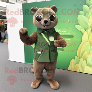 Olive Jaguarundi mascot costume character dressed with a Romper and Bracelet watches