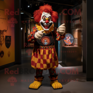 Rust Evil Clown mascot costume character dressed with a Vest and Clutch bags