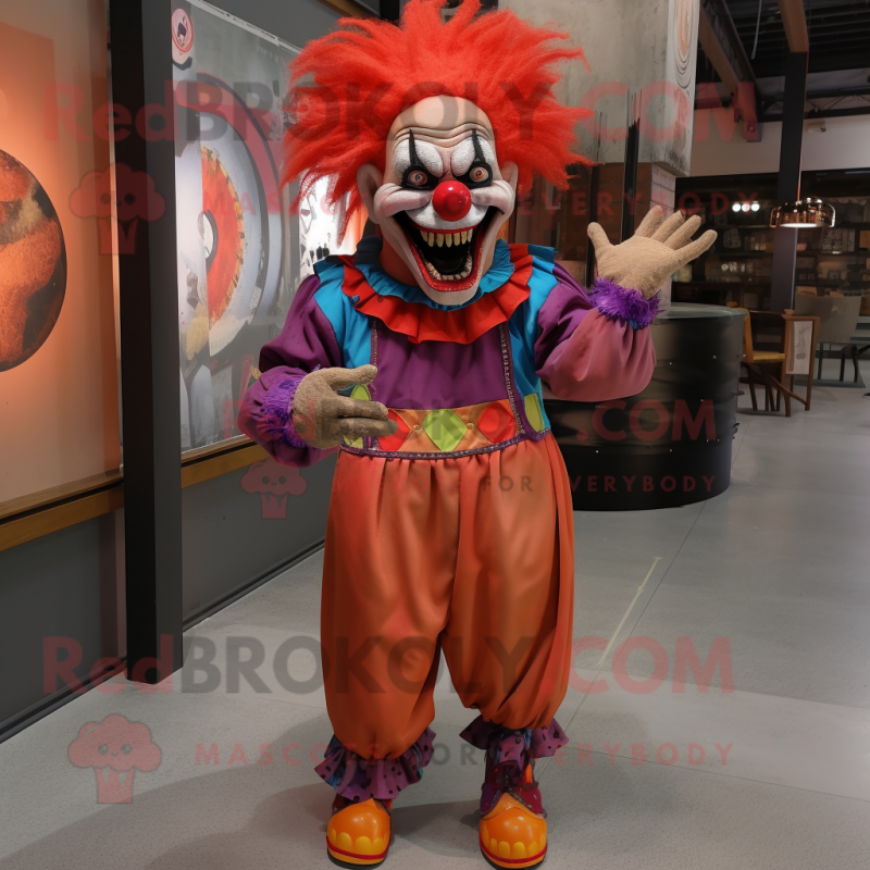 Rust Evil Clown mascot costume character dressed with a Vest and Clutch bags