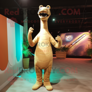 Tan Brachiosaurus mascot costume character dressed with a Bodysuit and Ties