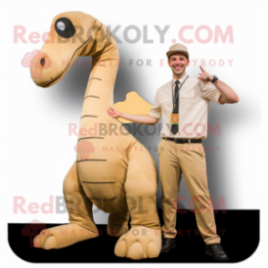 Tan Brachiosaurus mascot costume character dressed with a Bodysuit and Ties