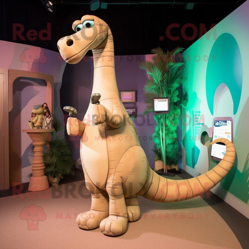 Tan Brachiosaurus mascot costume character dressed with a Bodysuit and Ties Tan Brachiosaurus mascot costume character dressed with a Bodysuit and Ties