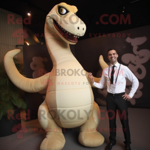 Tan Brachiosaurus mascot costume character dressed with a Bodysuit and Ties