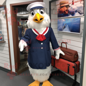 Navy Chicken Parmesan mascot costume character dressed with a Blouse and Briefcases