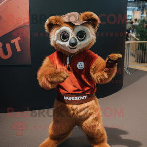 Rust Lemur mascot costume character dressed with a Playsuit and Wraps