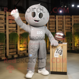 Gray Volleyball Ball mascot costume character dressed with a Overalls and Digital watches