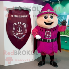 Magenta Celtic Shield mascot costume character dressed with a Bermuda Shorts and Keychains