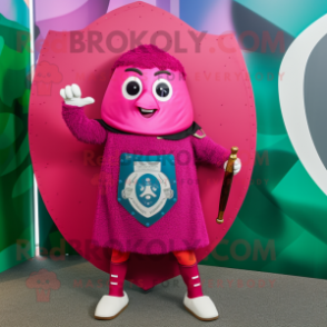 Magenta Celtic Shield mascot costume character dressed with a Bermuda Shorts and Keychains