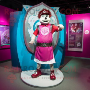 Magenta Celtic Shield mascot costume character dressed with a Bermuda Shorts and Keychains