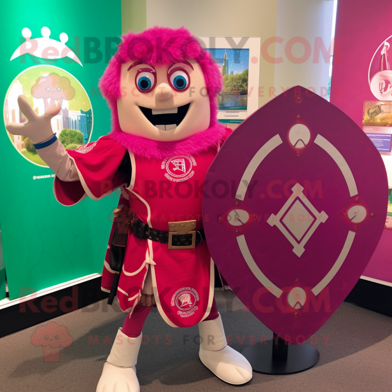 Magenta Celtic Shield mascot costume character dressed with a Bermuda Shorts and Keychains Magenta Celtic Shield mascot costume character dressed with a Bermuda Shorts and Keychains