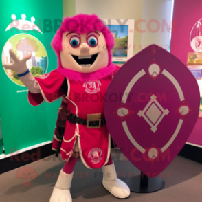 Magenta Celtic Shield mascot costume character dressed with a Bermuda Shorts and Keychains