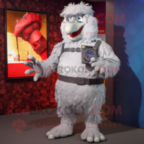 Silver Fried Chicken mascot costume character dressed with a Bermuda Shorts and Smartwatches