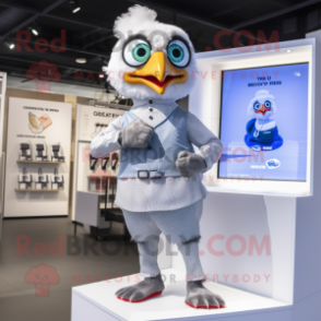 Silver Fried Chicken mascot costume character dressed with a Bermuda Shorts and Smartwatches