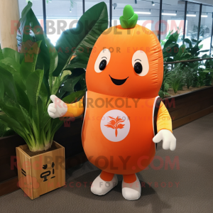 Orange Radish mascot costume character dressed with a Rash Guard and Messenger bags