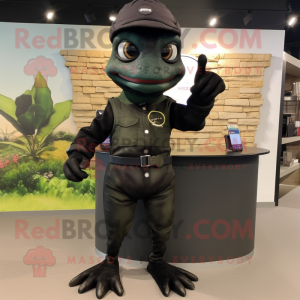 Black Geckos mascot costume character dressed with a Cargo Shorts and Gloves