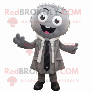 Gray Pho mascot costume character dressed with a Suit Jacket and Scarf clips