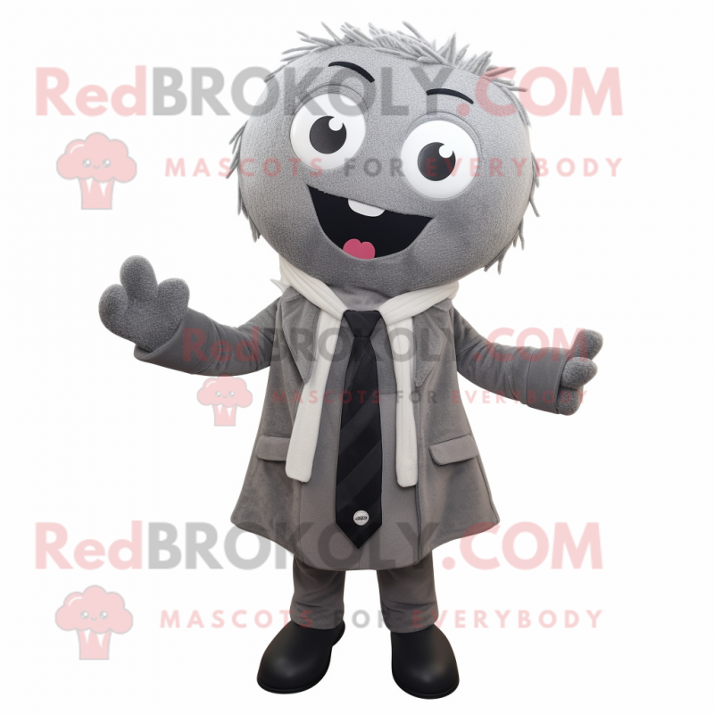 Gray Pho mascot costume character dressed with a Suit Jacket and Scarf clips Gray Pho mascot costume character dressed with a Suit Jacket and Scarf clips