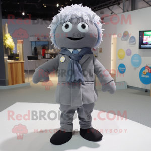 Gray Pho mascot costume character dressed with a Suit Jacket and Scarf clips