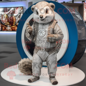 Silver Pangolin mascot costume character dressed with a Overalls and Rings