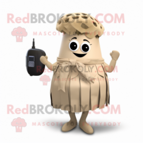 Beige Grenade mascot costume character dressed with a Dress and Hair clips