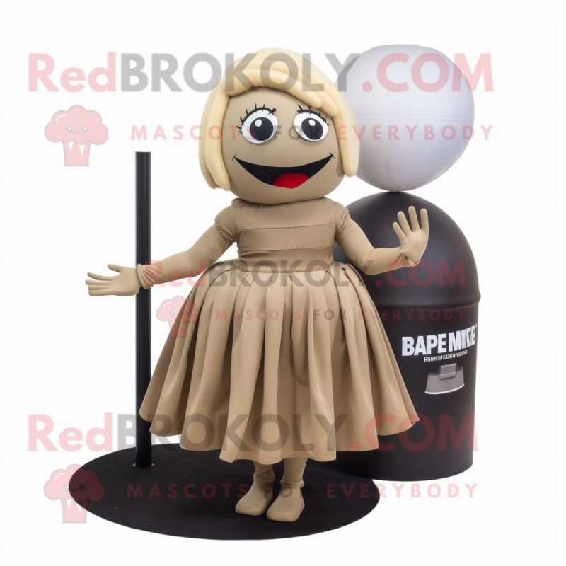 Beige Grenade mascot costume character dressed with a Dress and Hair clips