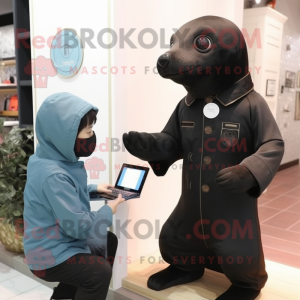 Black Seal mascot costume character dressed with a Jacket and Watches