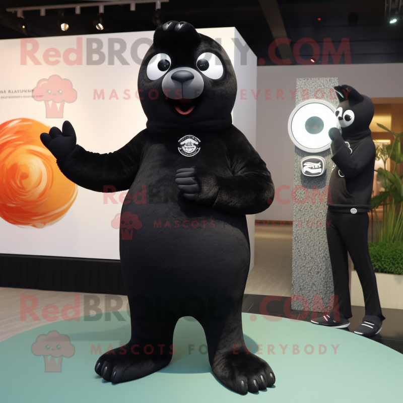 Black Seal mascot costume character dressed with a Jacket and Watches