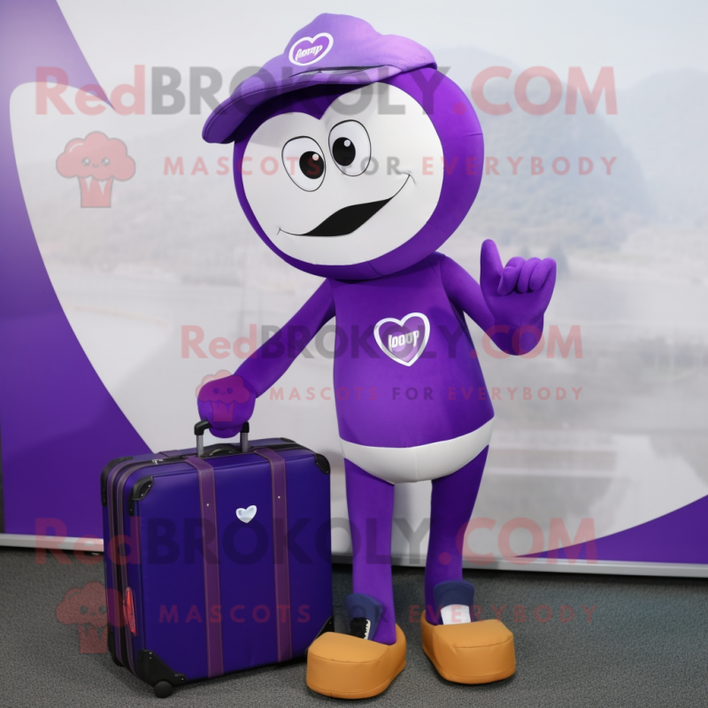 Purple Arrow Of Love mascot costume character dressed with a Running Shorts and Briefcases Purple Arrow Of Love mascot costume character dressed with a Running Shorts and Briefcases