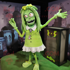 Lime Green Graveyard mascot costume character dressed with a Mini Skirt and Foot pads