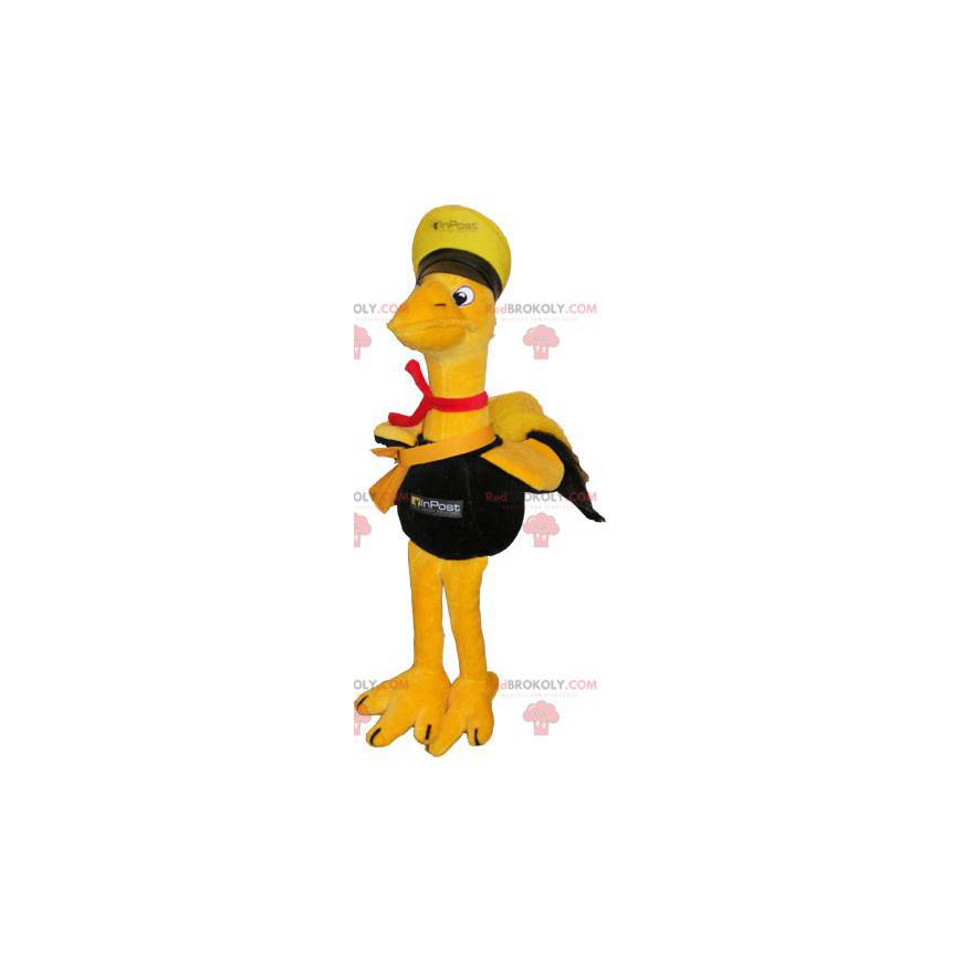 Mascota pájaro amarillo gigante vestida como un marinero -