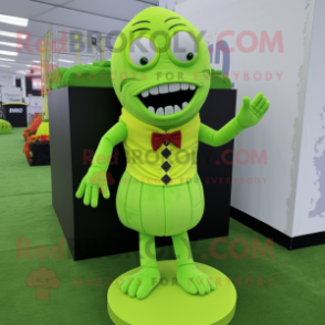 Lime Green Graveyard mascot costume character dressed with a Mini Skirt and Foot pads