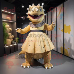 Tan Ankylosaurus mascot costume character dressed with a Midi Dress and Belts