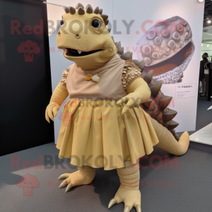Tan Ankylosaurus mascot costume character dressed with a Midi Dress and Belts