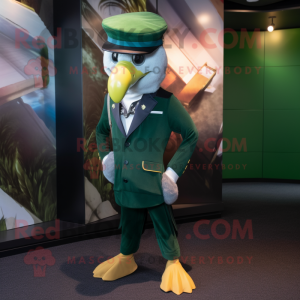 Forest Green Falcon mascot costume character dressed with a Suit Jacket and Berets