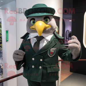 Forest Green Falcon mascot costume character dressed with a Suit Jacket and Berets