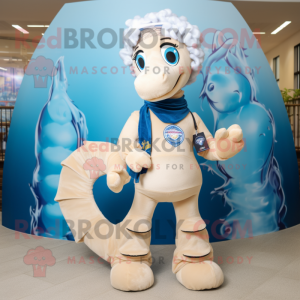 Cream Seahorse mascot costume character dressed with a Jeans and Scarf clips