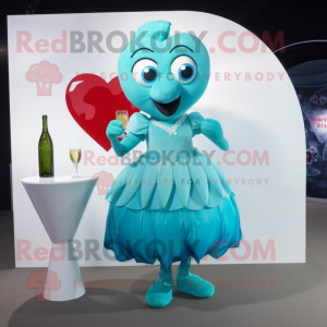 Cyan Heart maskot kostym...