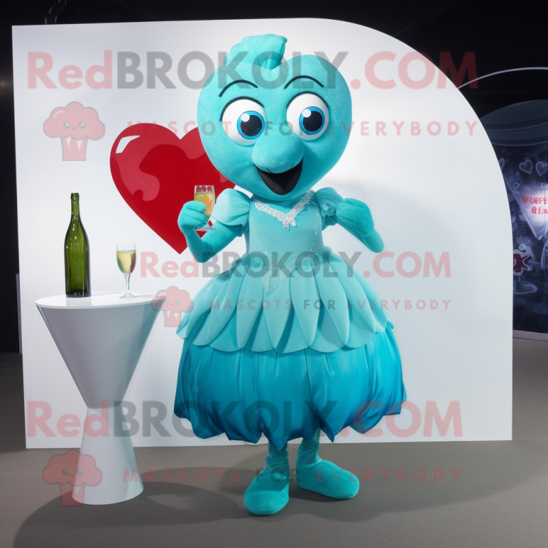 Cyan Heart mascot costume character dressed with a Cocktail Dress and Handbags Cyan Heart mascot costume character dressed with a Cocktail Dress and Handbags