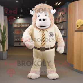 Cream Bison mascot costume character dressed with a Trousers and Tie pins