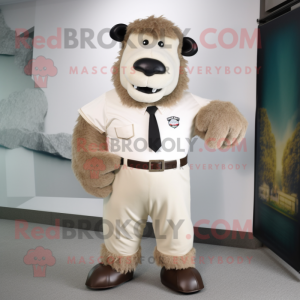 Cream Bison mascot costume character dressed with a Trousers and Tie pins