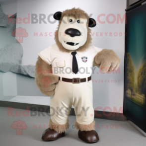 Cream Bison mascot costume character dressed with a Trousers and Tie pins