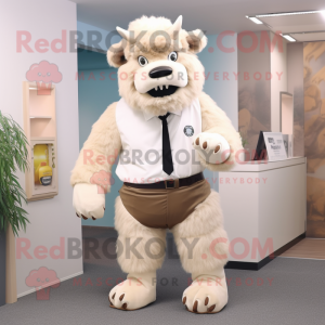 Cream Bison mascot costume character dressed with a Trousers and Tie pins