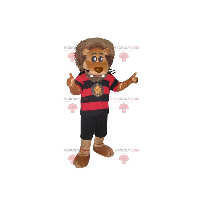 Big lion mascot in black and red sportswear - Redbrokoly.com