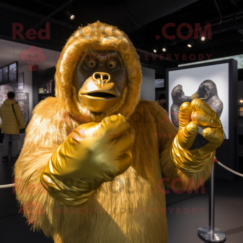 Gold Gorilla mascot costume character dressed with a Cover-up and Mittens